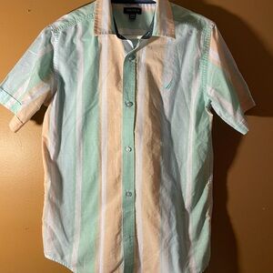Nautica Boys Mint and Peach Striped Shirt